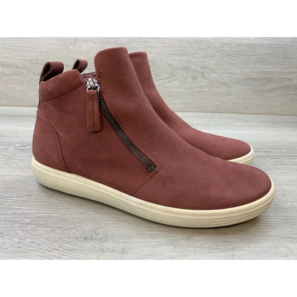 Ecco Soft 7 Tred Zip Women's Mahogany Leather Ankle Boots 10-10.5 Comfort Shoes